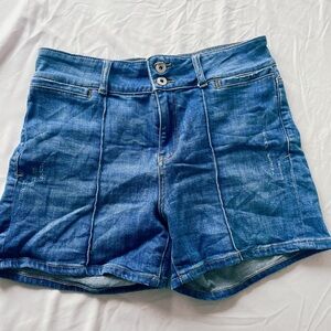 Anthropology Pilcro High-rise Pintucked Denim Shorts